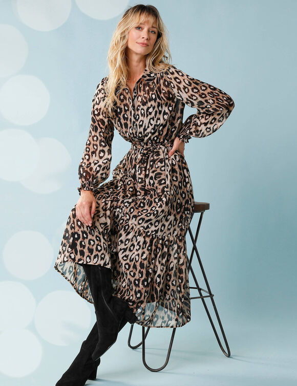 Robe chemisier spécial Petites imprimée léopard (taupe / noir) Robe chemisier spécial Petites imprimée léopard (taupe / noir)